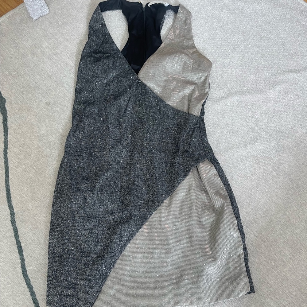Meshki Metallic color block mini dress
